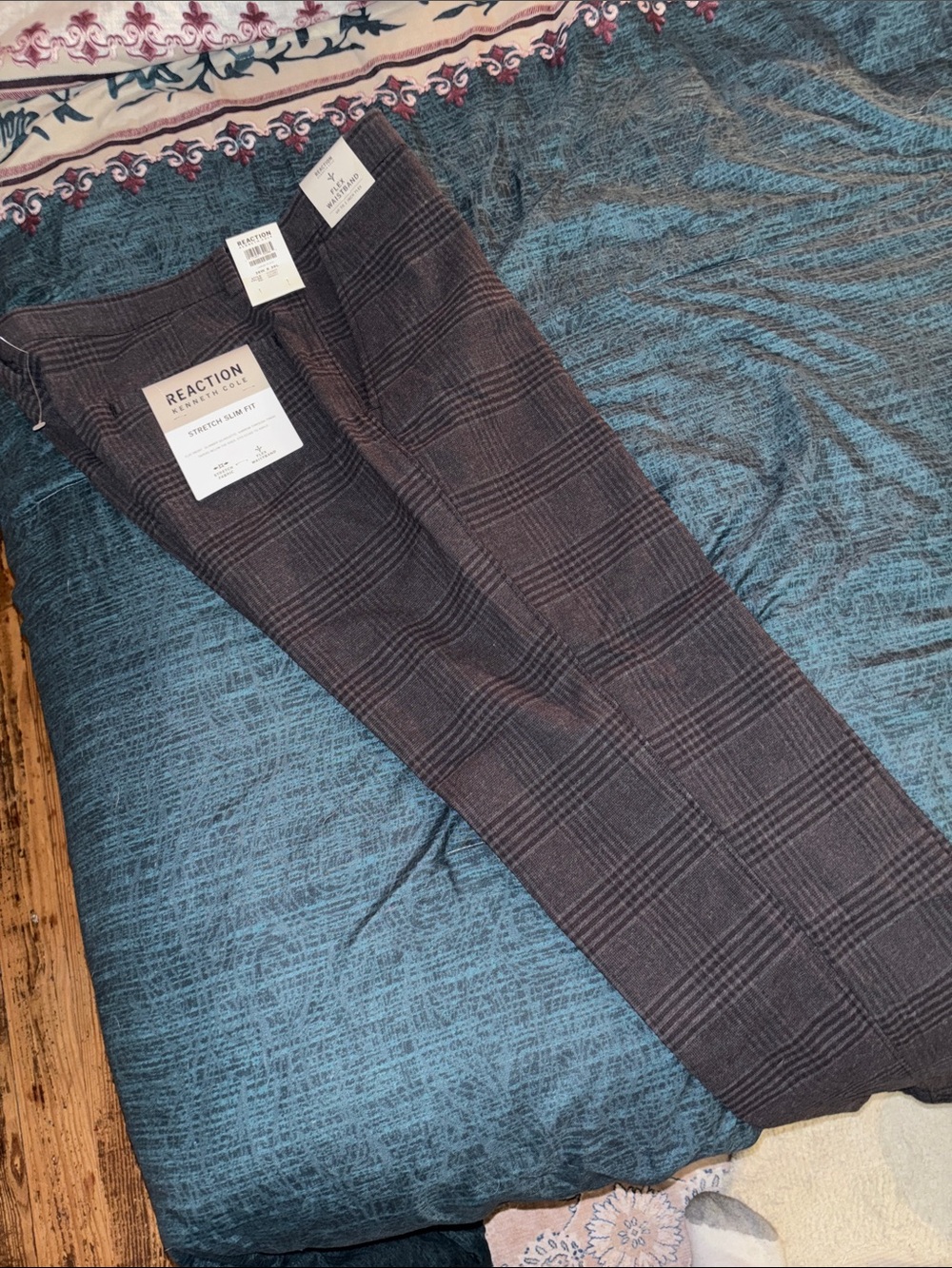 Kenneth Cole Reaction Men's Charcoal Plaid Stretch Slim Trousers